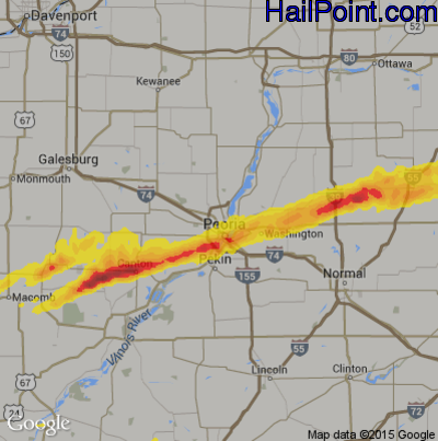 Hail Map for Peoria, IL Region on April 10, 2017 