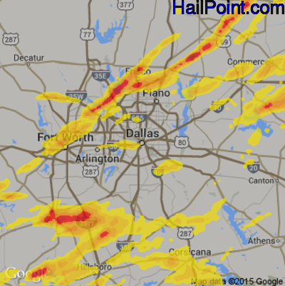 Hail Map for Dallas, TX Region on April 10, 2017 