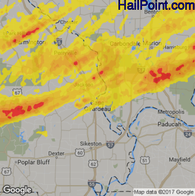 Hail Map for Cape Girardeau, MO Region on April 28, 2017 