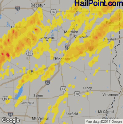 Hail Map for Effingham, IL Region on April 29, 2017 