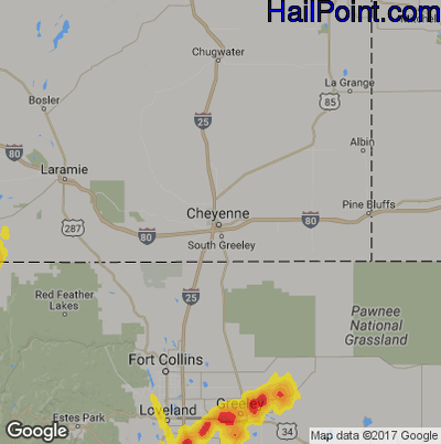 Hail Map for Cheyenne, WY Region on May 8, 2017 