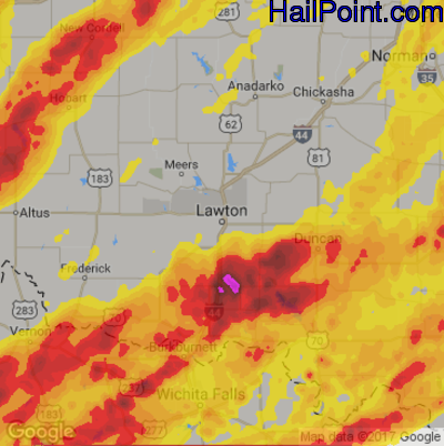 Hail Map for Lawton, OK Region on May 18, 2017 