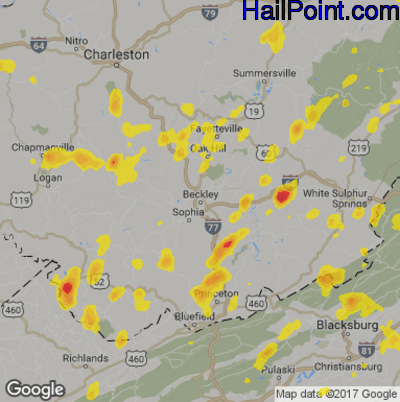 Hail Map for Beckley, WV Region on May 20, 2017 