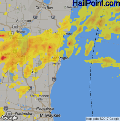 Hail Map for Sheboygan, WI Region on June 12, 2017