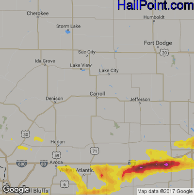 Hail Map for Carroll, IA Region on June 15, 2017 