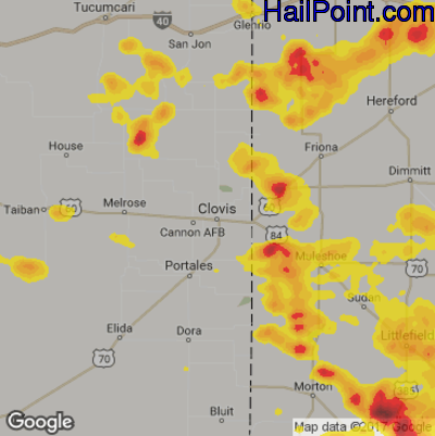 Hail Map for Clovis, NM Region on July 3, 2017 