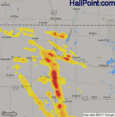 Hail Map for Aberdeen, SD Region on July 5, 2017