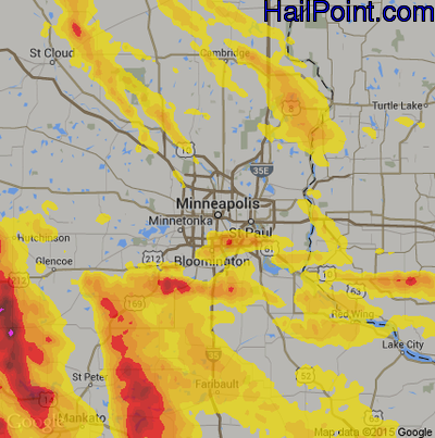 Hail Map for Minneapolis, MN Region on July 10, 2017 