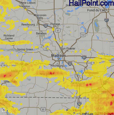 Hail Map for Madison, WI Region on July 12, 2017 