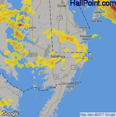 Hail Map for Salisbury., MD Region on July 14, 2017 