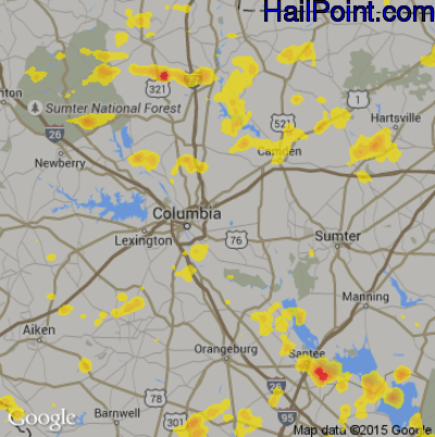 Hail Map for Columbia, SC Region on July 15, 2017 