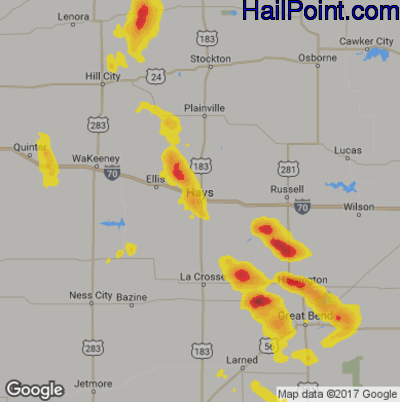 Hail Map for Hays, KS Region on August 9, 2017 