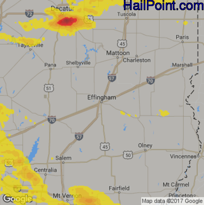 Hail Map for Effingham, IL Region on September 4, 2017 