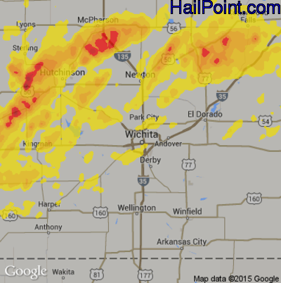 Hail Map for Wichita, KS Region on May 2, 2018 