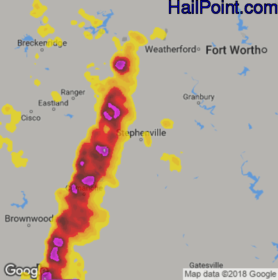 Hail Map for Stephenville, TX Region on May 25, 2018 