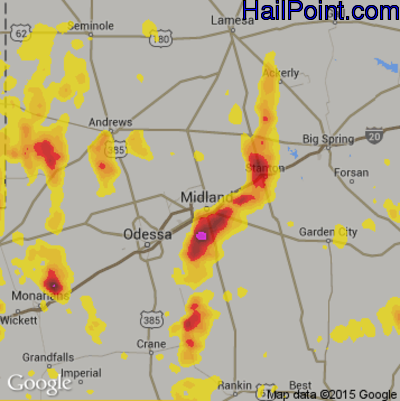 Hail Map for Midland, TX Region on June 4, 2018 