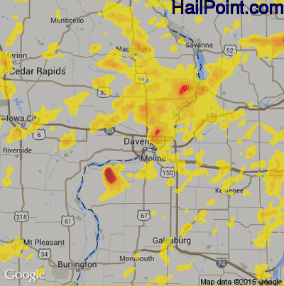 Hail Map for Davenport, IA Region on June 8, 2018 