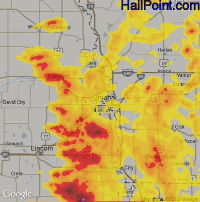 Hail Map for Omaha, NE Region on June 11, 2018 