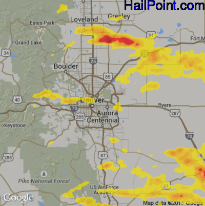 Hail Map for Denver, CO Region on June 23, 2018 