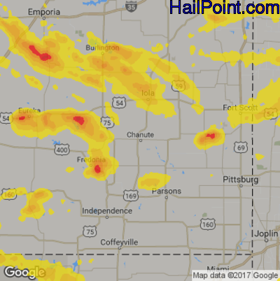 Hail Map for Chanute, KS Region on June 26, 2018 