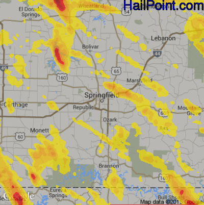 Hail Map for Springfield, MO Region on July 19, 2018 