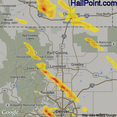 Hail Map for Fort Collins, CO Region on August 14, 2018