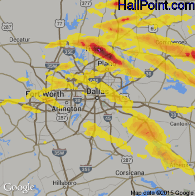 Hail Map for Dallas, TX Region on March 24, 2019 