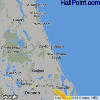 Hail Map for Daytona Beach, FL Region on March 27, 2019 