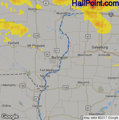 Hail Map for Burlington, IA Region on May 17, 2019 