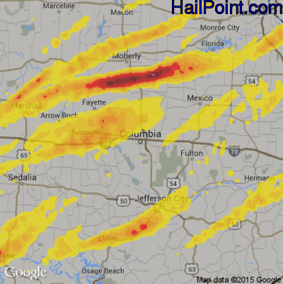 Hail Map for Columbia, MO Region on May 22, 2019 