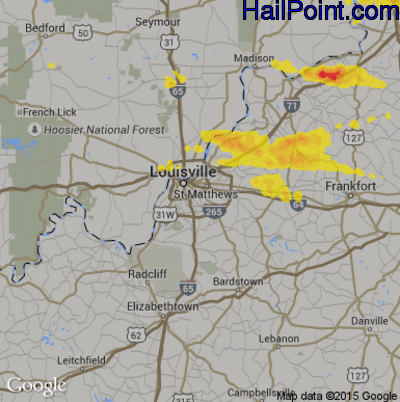 Hail Map for Louisville, KY Region on May 23, 2019 