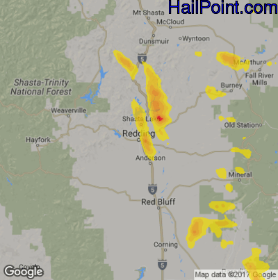 Hail Map for Redding, CA Region on May 25, 2019 