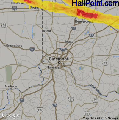 Hail Map for Cincinnati, OH Region on May 28, 2019 