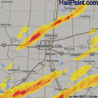 Hail Map for Oklahoma City, OK Region on May 28, 2019 