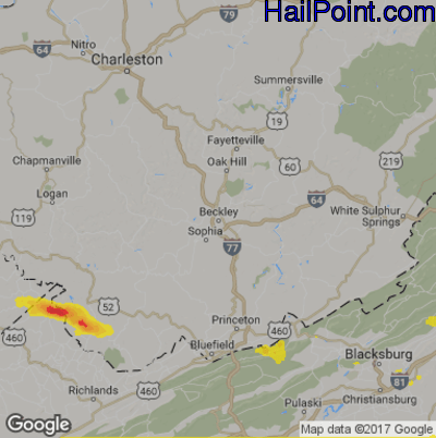 Hail Map for Beckley, WV Region on June 16, 2019 