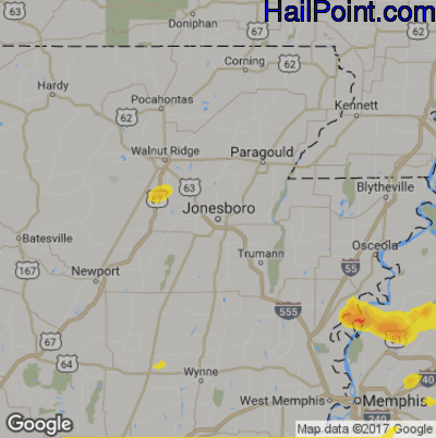 Hail Map for Jonesboro, AR Region on June 22, 2019 