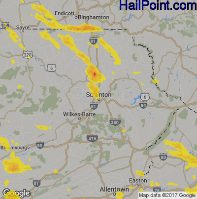 Hail Map for Scranton, PA Region on June 29, 2019 