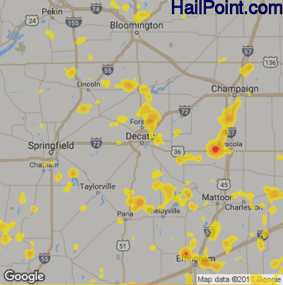 Hail Map for Decatur, IL Region on July 3, 2019 