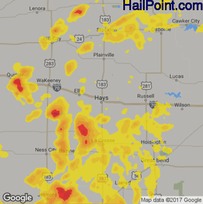 Hail Map for Hays, KS Region on July 5, 2019 