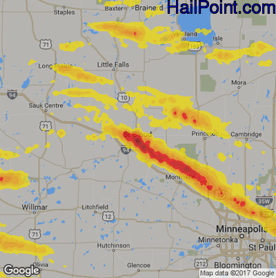 Hail Map for St Cloud, MN Region on July 26, 2019 