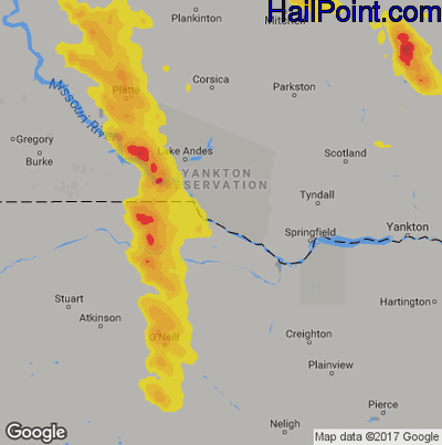 Hail Map for Grand Island, NE Region on July 29, 2019 