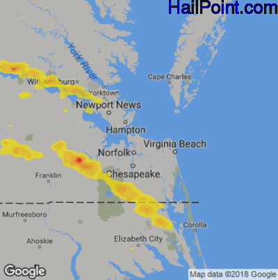 Hail Map For Norfolk Va Region On August 15 19