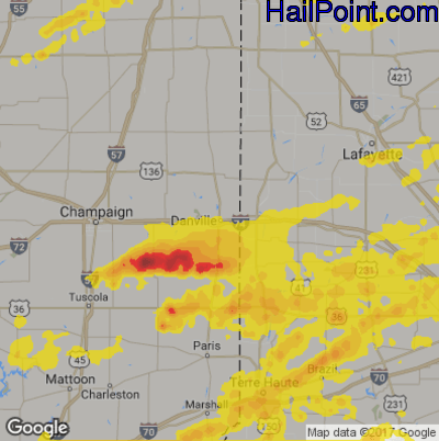 Hail Map for Danville, IL Region on August 17, 2019 