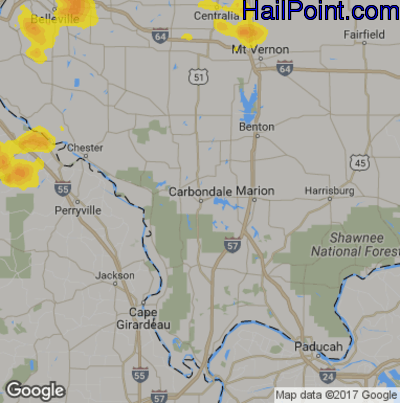 Hail Map for Carbondale, IL Region on August 19, 2019 