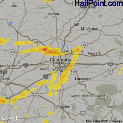 Hail Map for Columbus, OH Region on September 1, 2019 