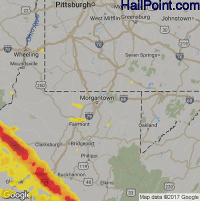 Hail Map for Morgantown, WV Region on April 7, 2020 