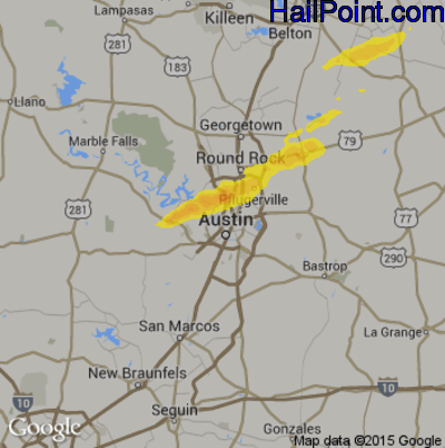 Hail Map for Austin, TX Region on April 22, 2020 