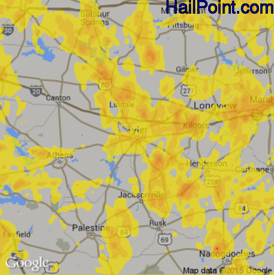 Hail Map for Tyler, TX Region on April 28, 2020 