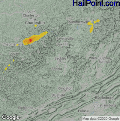 Hail Map for Beckley, WV Region on June 4, 2020 