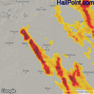 Hail Map for Clovis, NM Region on June 23, 2020 